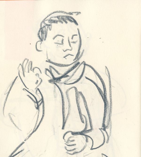 Sketch of a man gesturing